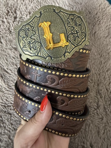 Handmade brown embossed belt - brown,
