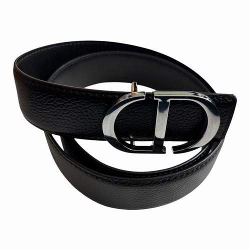 Men black leather belt - leather,