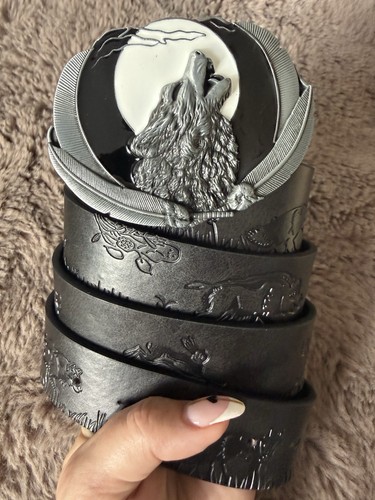 Handmade black embossed - black, belt