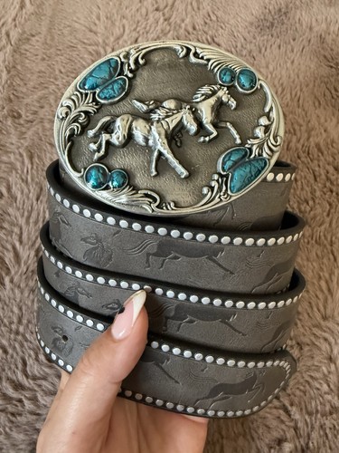 Handmade grey embossed belt - handmade,